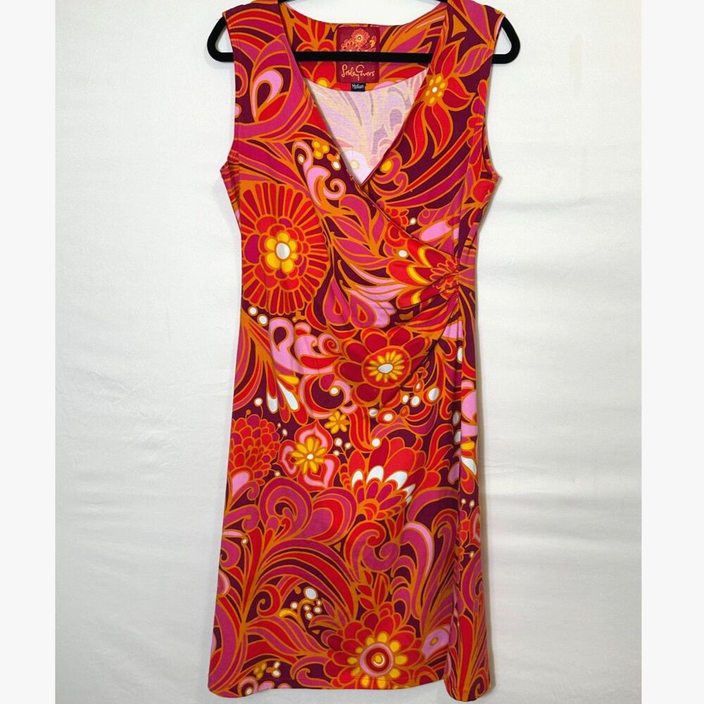 Lesley Evers Women’s Dress Size M The Gina Shakalaka Orange Sleeveless Faux Wrap
